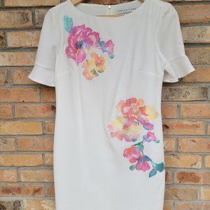 Trina Turk Jacinta Bell Sleeve Sheath Dress with Floral Embroidery Sz 2